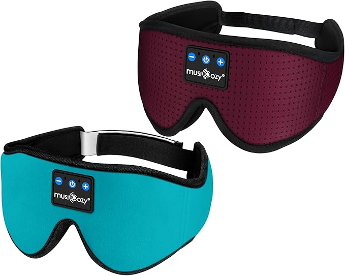 MUSICOZY Sleep Headphones 3D Bluetooth Sleep Mask, Wireless Sleeping Headphones Music Earbuds Eye Mask for Side Sleepers Men Women Ultra Thin Speakers Cool Gadgets, Pack of 2