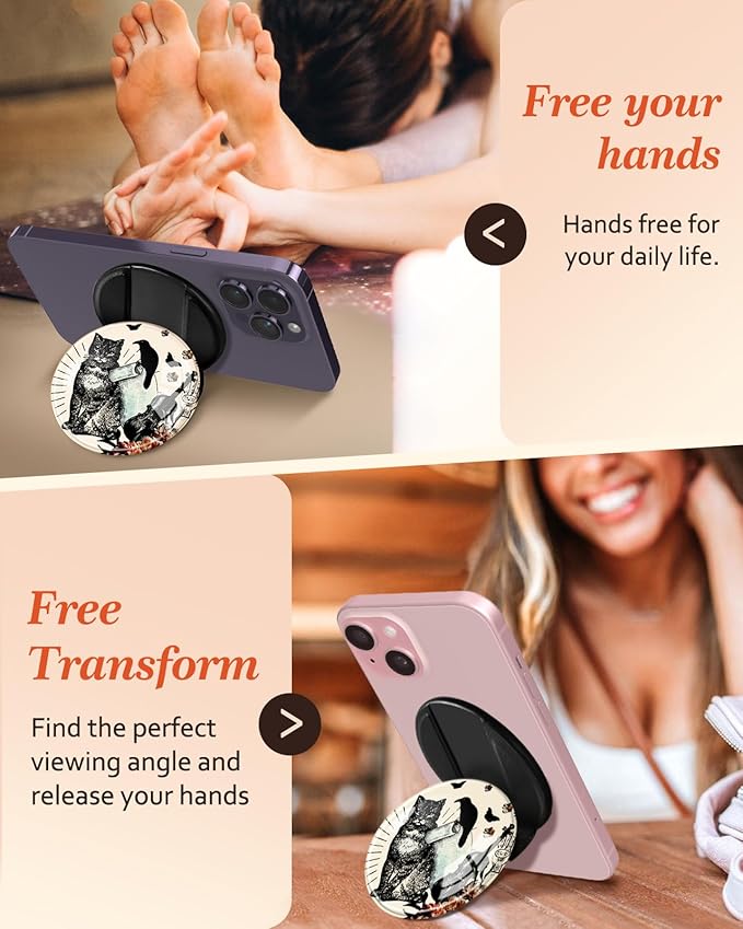 Kidcube Magnetic Phone Grip Compatible with Magsafe - Cell Phone Grip Stand Ring Holder Magnet Kickstand Removable Accessories for iPhone 16 Pro Max/16/15/14/13/12 Series Women Girls Cute Cat Bird