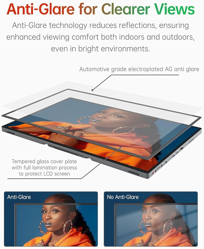Intehill 16" Portable Touchscreen Monitor 3K, 16:10 Touch Screen Display with Tempered Glass, 100% sRGB Travel Monitor with Adjustable Stand, Speakers, HDMI Second External Screen for Laptop, U16ZT