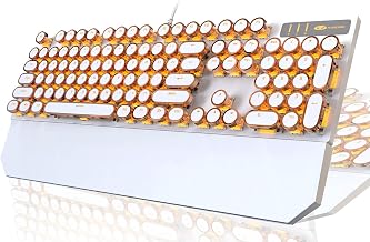 Camiysn Typewriter Style Mechanical Keyboard, Retro Punk Gaming Keyboard with Gold LED Backlit, Cute Wired Keyboards,104 Keys Full Size Keyboards, Uique Round Keycaps for Windows/Mac/PC(White&Gold) - Image 1