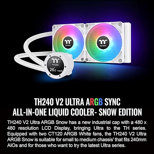 Thermaltake TH240 V2 Ultra ARGB Sync/AlO Liquid Cooler/ARGB Fan 120 * 2/PWM 500~1500rpm/Water Block 2.1" LCD/White, CL-W404-PL12SW-A