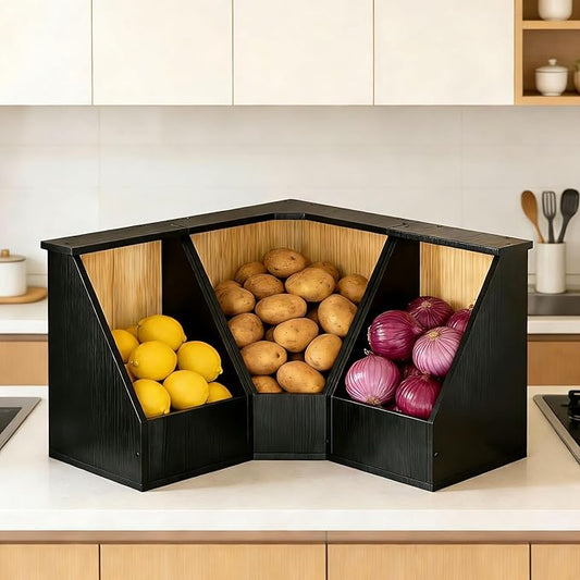 Jolitac Wood Pantry Storage Bins, Potato and Onion Storage Bin for Pantry and Kitchen Counter Multipurpose Organization Containers for Produce, Fruits, Vegetable, Set 3 Pieces