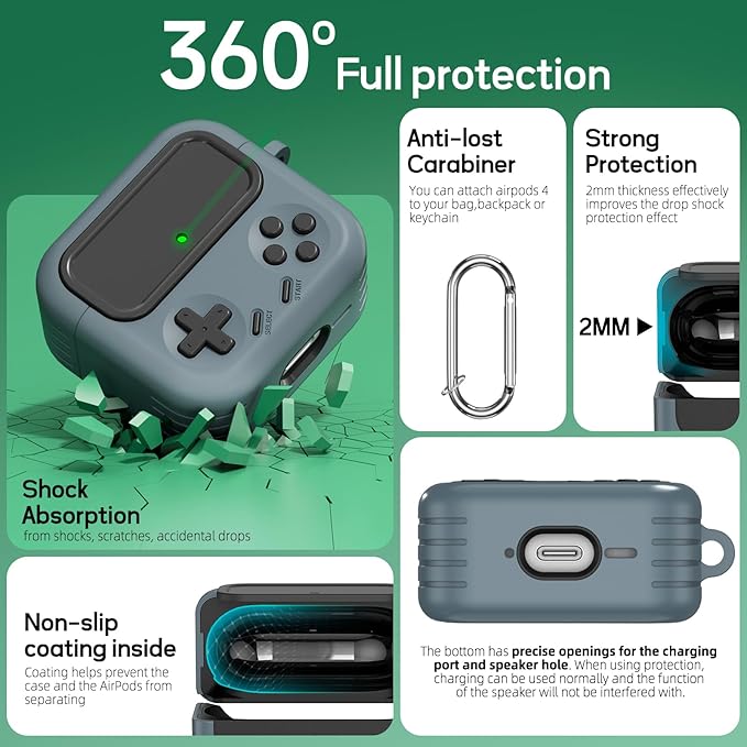 Inesore for Airpods 4 Case with Lock,Compatible with Airpods 4 with Active Noise Cancellation Cases,Classic Cool Funny Game Console Air pods4 Case Cover for Men Boy with Cleaner Kit(Black)