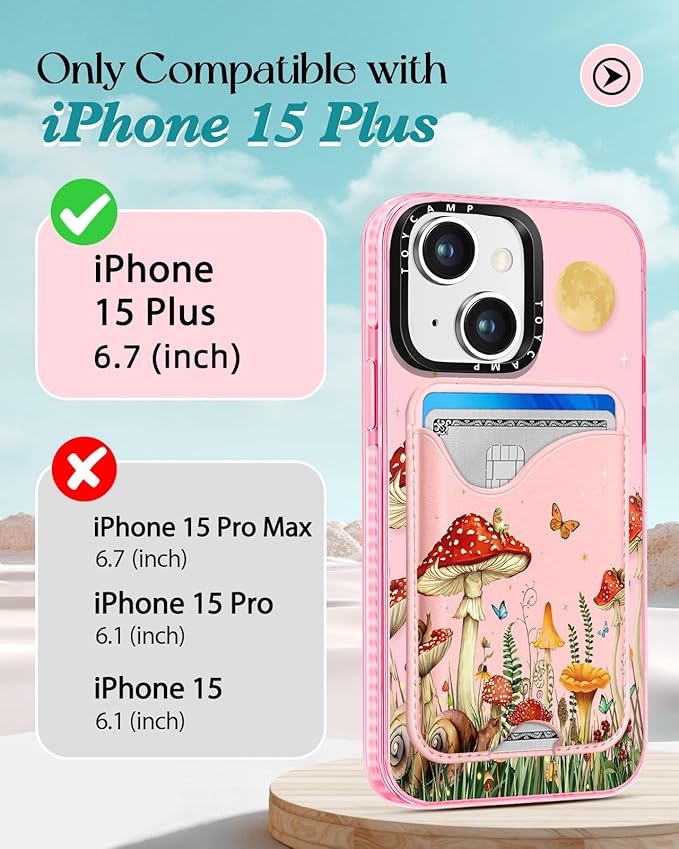 Toycamp for iPhone 15 Plus Case - Compatible with Magsafe Credit Card Holder Wallet Magnetic Cute Women Teen Girls Kawaii Girly Unique Moon Design Phone Cover for Apple 15 Plus 6.7"