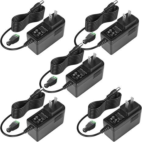 UL Listed 12V 2A 24W AC DC Power Supply Adapter, 5 Pack