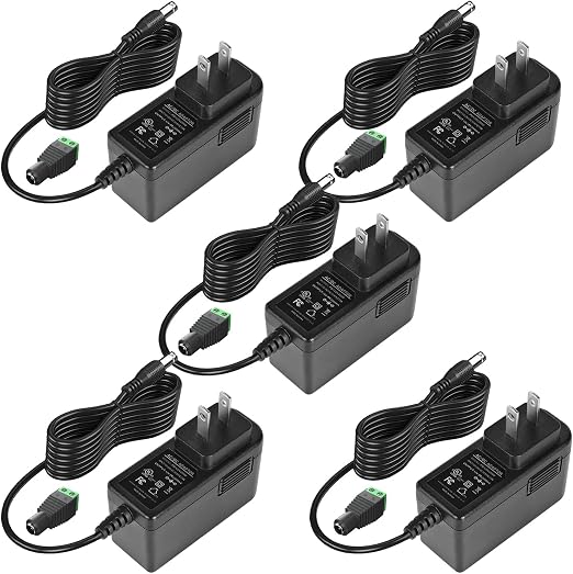 UL Listed 12V 2A 24W AC DC Power Supply Adapter, 5 Pack