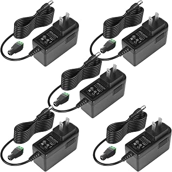 UL Listed 12V 2A 24W AC DC Power Supply Adapter, 5 Pack