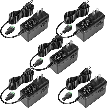 UL Listed 12V 2A 24W AC DC Power Supply Adapter, 5 Pack