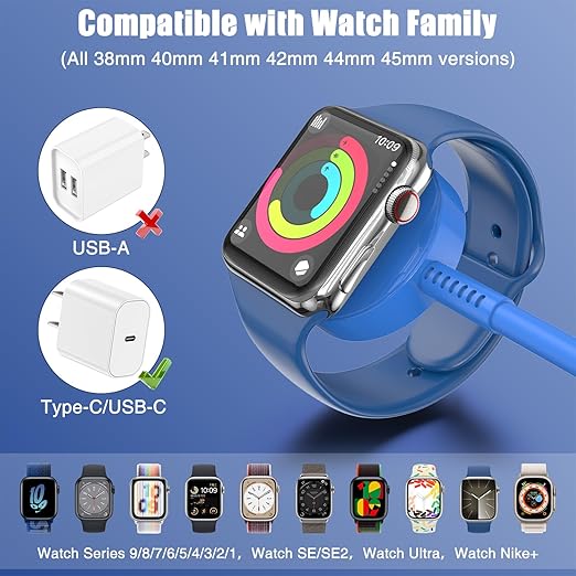 2Pack for Apple Watch Charger USB C Magnetic iWatch Charger Cable Fast Charging Cord Compatible with Watch Ultra2 Ultra Series 9 8 7 6 SE SE2 5 4 3 2 1-3FT(1M) Blue