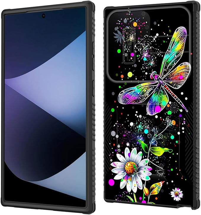 for Galaxy S25 Ultra Case Built in Slide Camera Lens Cover,Heavy Duty Shockproof Protection Dual Layer Case for Samsung Galaxy S25 Ultra 6.9" 2025,Dragonfly and Daisy Flower