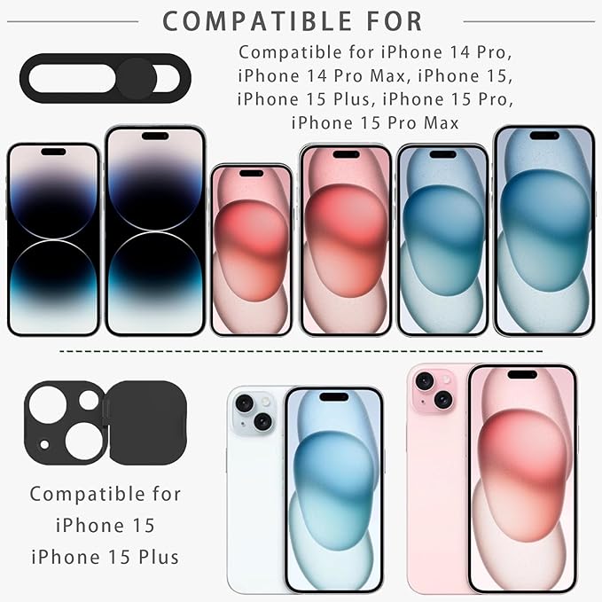 Privacy Cover Compatible for 15 /iPhone 15 Plus with Front Camera Cover,Protect Privacy and Security But Not Affect Facial Recognition-2Pack