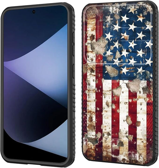for Galaxy S24 Plus Case Built in Slide Camera Lens Cover,Heavy Duty Shockproof Protection Dual Layer Case for Samsung Galaxy S24 Plus (6.7") 2024,Rustic American Flag