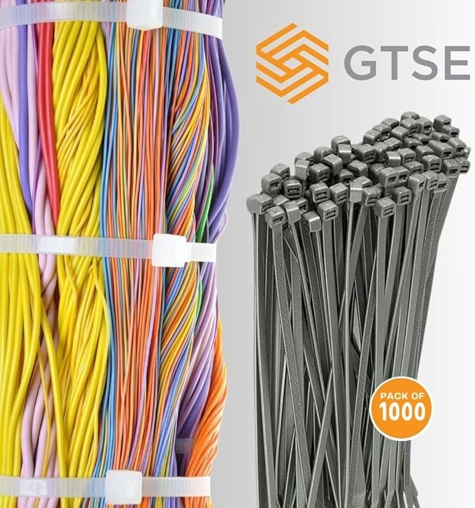 GTSE 14 Inch Silver/Gray Zip Ties, 1,000 Bulk Pack, 50lb Strength, UV Resistant Long Nylon Grey Cable Ties, Self-Locking 14" Tie Wraps