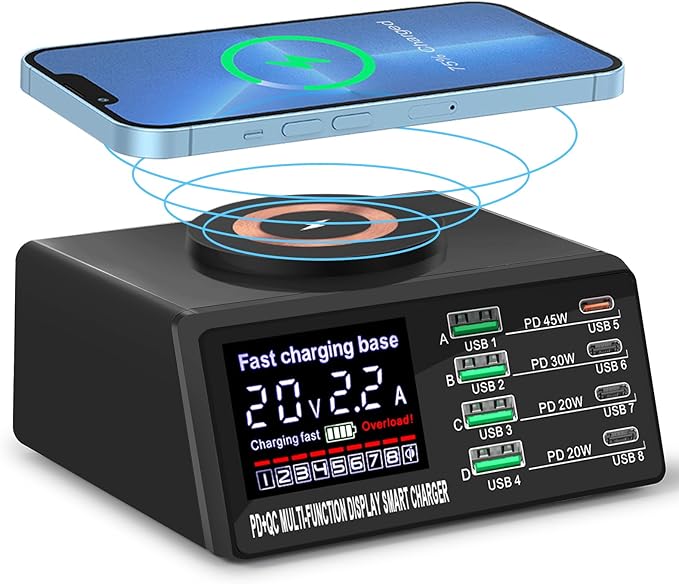 110W USB Charging Station, 8-Port Multi USB Charging Station, Fast Charger Compatible with iPhone, Samsung, Galaxy, ipad, Drone, Android, Speakers, Suitable for Home,Office,Travel Etc