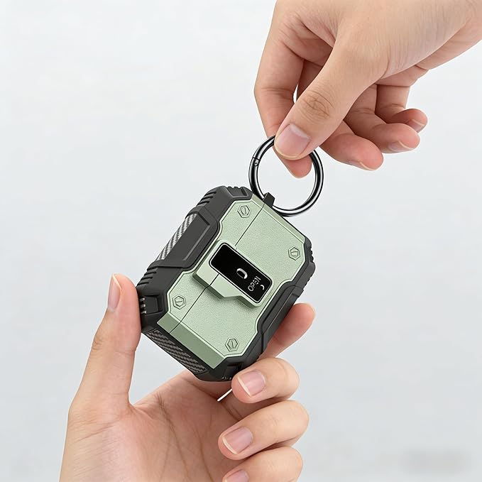 for AirPods Pro 3 Case, Secure Lock Magnetic Lid Cover with Keychain, Military Grade Shockproof Protective Case for Airpods Pro 3rd Generation, Wireless Charging & Front LED Visible,Green02