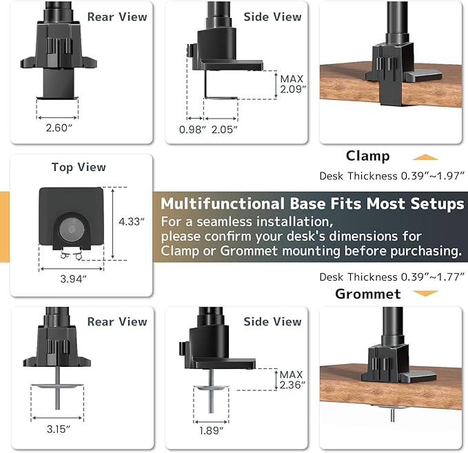 Heavy Duty Monitor-Arm Ultrawide for 24-57’’ - Extra Tall Aluminum Single Monitor Mount Holds up to 59.4 lbs, Adjustable Desk Mount Stand, VESA 75/100/200 mm, Black