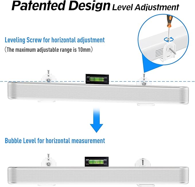 MOUNTUP Soundbar Wall Mount Bracket, Patented Level-Adjustable Sound Bar Bracket, Anti-Drop Design, Fits Most Soundbars up to 22 lbs, Compatible with Bose Samsung Vizio LG Sony JBL Soundbar – White
