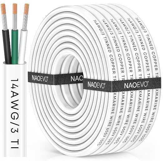NAOEVO 14 Gauge Marine Wire, Tinned Copper Triplex Marine Grade Wire, 30FT
