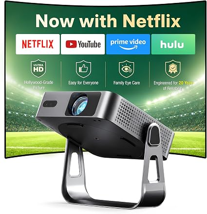 【Officially-Licensed APP & Native 1080P】Thinnest 1.81" Smart Mini Projector with WiFi and Bluetooth, Auto Focus & Keystone Portable Outdoor Projector, VOPLLS 250 ANSI 4K Home Movie Projector