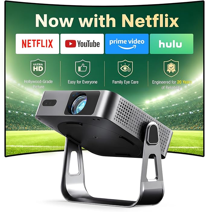 【Officially-Licensed APP & Native 1080P】Thinnest 1.81" Smart Mini Projector with WiFi and Bluetooth, Auto Focus & Keystone Portable Outdoor Projector, VOPLLS 250 ANSI 4K Home Movie Projector