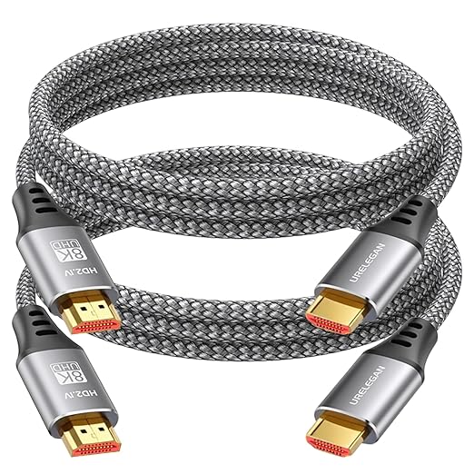 8K 4K HDMI Cable 6FT 2-Pack, HDMI to HDMI Cord 4K@120Hz/144Hz, 8K@60Hz, HDMI 2.1 Support eARC, HDCP2.3/2.2, HDR10+ for KVM, Fire TV Stick, PS5, Xbox, LG, Roku, Switch, Portable Monitor.