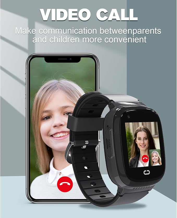 PTHTECHUS 4G Kids Smart Watch with SIM Card, Kids GPS Watch with Video Call Voice Chat WiFi/GPS/Call SOS Chat Bluetooth Camera Music Alarm Clock, Wrist Watch for 5-12 Girls Boys