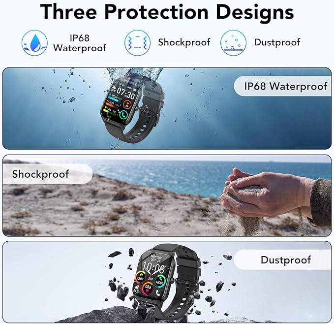 Smart Watch for Men Women, 1.85" HD Fitness Tracker with Bluetooth Calls/AI Voice Control, IP68 Waterproof, 115+Sports Modes, 24/7 Heart Rate/Sleep Fitness Watch Compatible with iOS/Android Grey