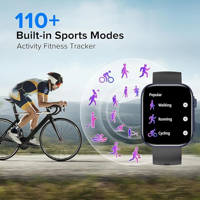 Smart Watches for Men Women, 2.01" HD Screen with 200+ Watch Faces, Heart Rate/SpO2/Sleep Monitor, 123 Sports Modes, IP68 Waterproof Fitness Tracker, Make/Answer Calls, Compatible with Android iPhone