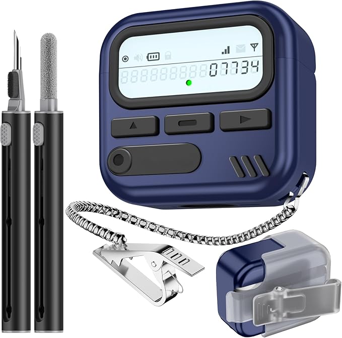 (with Safety Lock) Pager Cases for AirPods 4 Case Cover 2024 with Cleaner Kit,Sturdy Hard PC Protective for Apple AirPods 4th Generation Case for Men Women,AirPods 4 Accessories with Keychain-Blue
