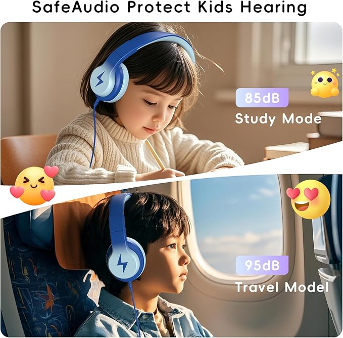 Kids Wired Headphones for Kids with Microphone, 85/94dB Volume Limiter Headphones for Girls Boys, Light Blue