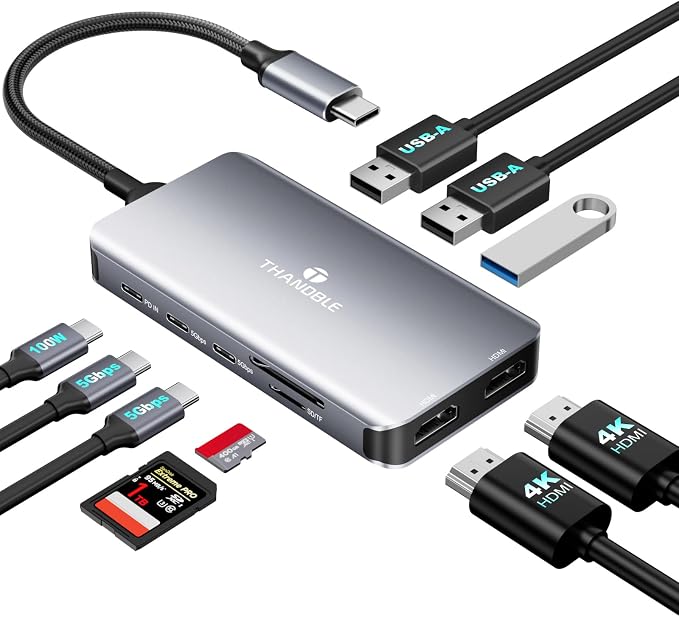 USB C Docking Station Dual Monitor for Laptop, 10-in-1 2 HDMI Dock