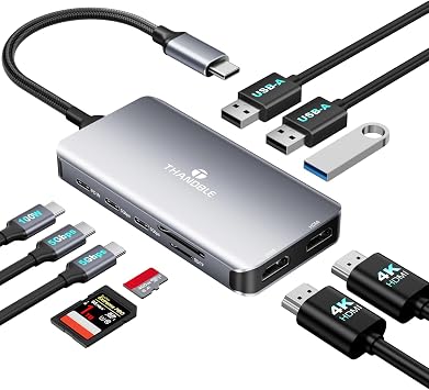 USB C Docking Station Dual Monitor for Laptop, 10-in-1 2 HDMI Dock