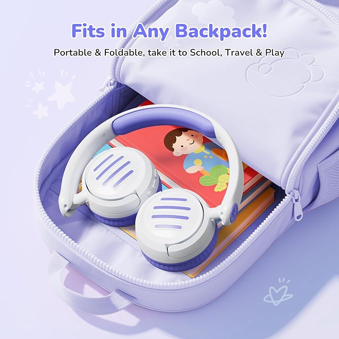 Kids Bluetooth Headphones Wireless On-Ear with USB-C Fast Charge,Microphone & 85dB Volume Limiter,Foldable Lightweight Toddler Headphones with AUX for School Travel (White)