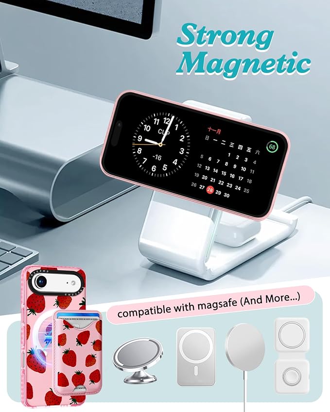 Toycamp for iPhone 17 Air Case - Compatible with Magsafe Credit Card Holder Wallet Magnetic Cute Women Teen Girls Kawaii Girly Unique Strawberry Design Phone Cover for Apple 17 Air