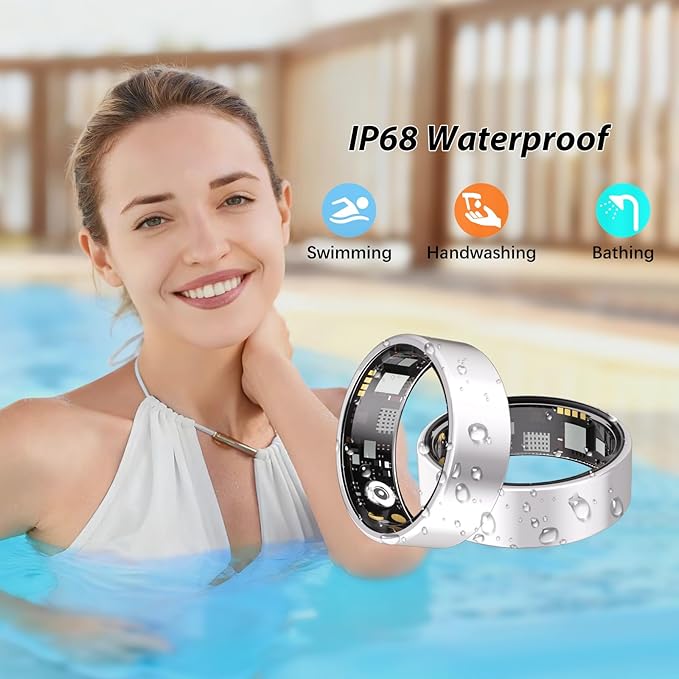 Smart Ring for Women Men Fitness Ring with Heart Rate, Blood Oxygen, Blood Pressure, Sleep Tracker, Step Tracker, IP68 Waterproof Health Ring for iOS & Android,No Subscription Fee (Silver, 9)