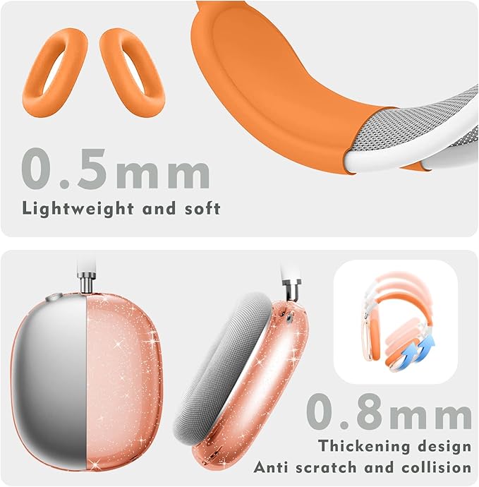 Case Cover for AirPods Max Headphones,Anti-Scratch Ear Pad Case Cover/Ear Cups Cover/Headband Cover/Top Pad Protector,for AirPods Max. Clear Soft TPU and Silicone,Skin Scratch Proof.