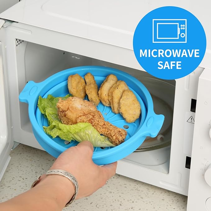Collapsible Silicone Microwave Cookware Cooker Steamer for Cooking with Lids, 0.8L and 1.4L Glass Food Storage Container Sealed Bowl Mixing Bowls 3pc Set BPA Free