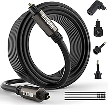 Elecan Optical Audio Cable 50 Ft Digital Audio Toslink Cable Cord-Fiber Optic-Gold Plated-Flexiable&Durable-for Home Theater,Sound Bar,PS4&Xbox-with 4 Right Angled and Mini Toslink Adapters+Ties