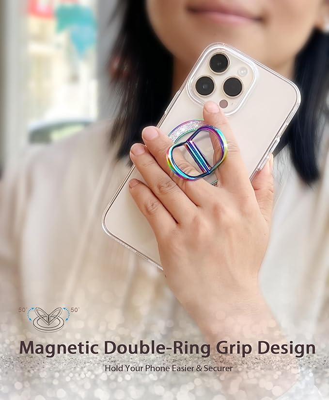 Magnetic Phone Grip for MagSafe Ring Holder Twinkle Finger Kickstand, Transparent Magnetic Phone Ring Grip for iPhone 16 15 14 13 12 Pro Max Plus & Android (Colorful)