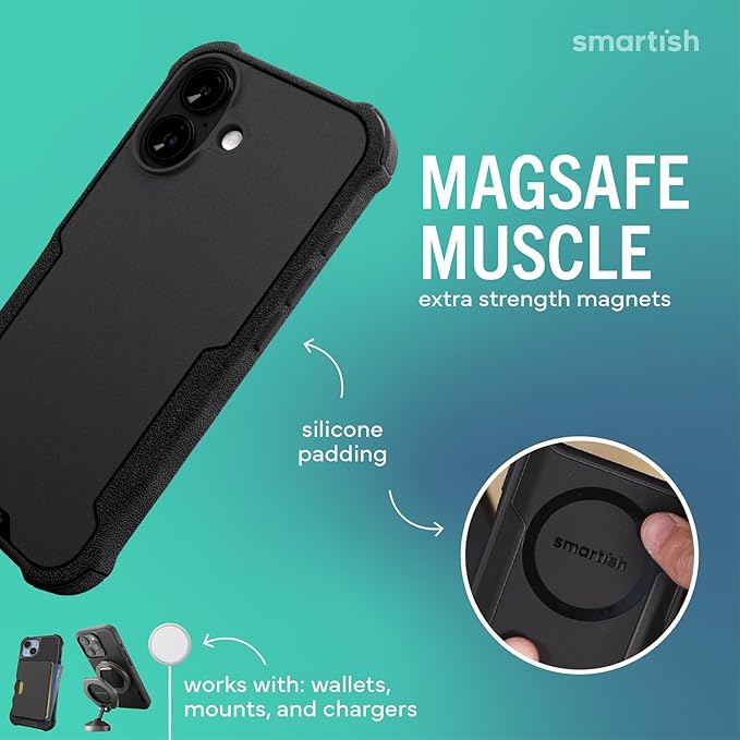 Smartish® iPhone 17 MagSafe Case + Screen Protector - Magnetic Protective Case - Heavy Duty Armor Cover + 2-Pack Tempered Glass Screen Protectors for Apple iPhone 17 - Black Tie Affair
