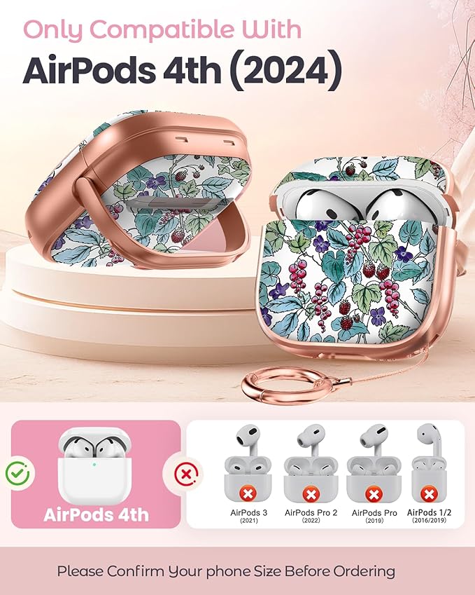 Coralogo for AirPods 4 Case with Safety Lock - Cute Cartoon for Women Girls Fashion Stylish Grape Pattern Design Kawaii Girly Girlish Hard Protective Cover for AirPods 4th Generation 2024