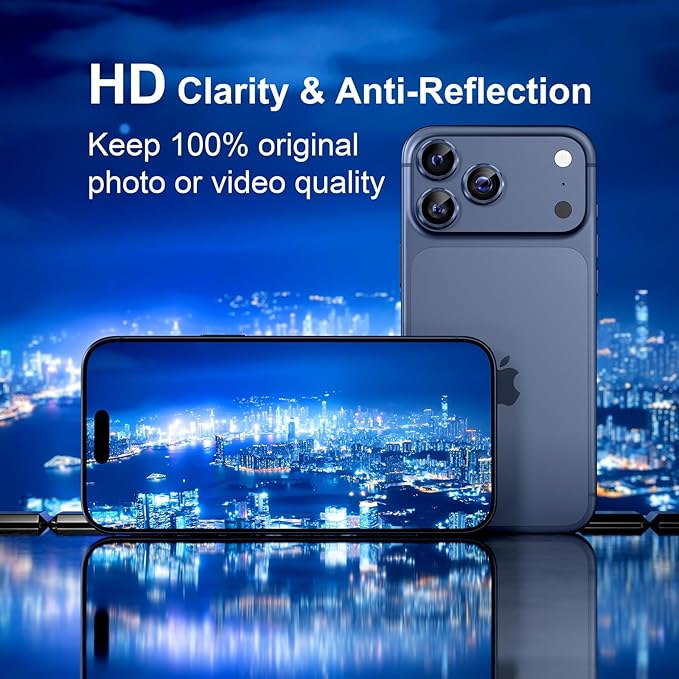 Misea Compatible for iPhone 17 Pro/iPhone 17 Pro Max Camera Lens Protector, Ultra-HD Tempered Glass Camera Cover Screen Protector Metal Individual Ring Protector Decoration Accessories, Blue