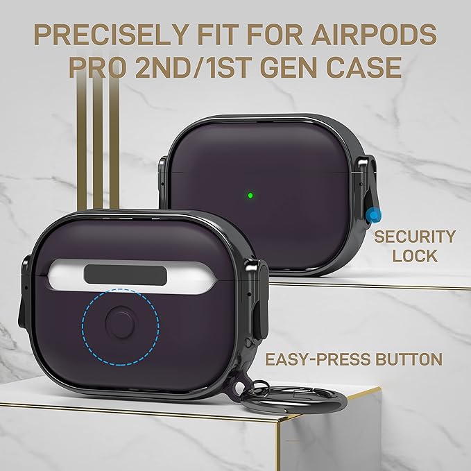 Maxjoy for AirPods Pro 2nd/1st Generation Case with Lock, Cute AirPods Pro 2 Case Lock Protective Hard AirPod Pro Cover for Women Men with Keychain for Airpod Pro (2023/2022/2019), Purple/Grey
