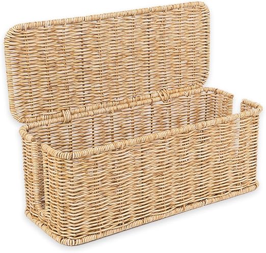 Cable Management Box, Handmade Rattan Cord Organizer for Power Strip