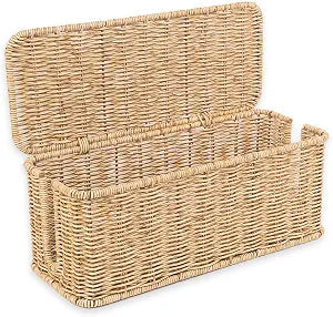 Cable Management Box, Handmade Rattan Cord Organizer for Power Strip