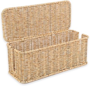 Cable Management Box, Handmade Rattan Cord Organizer for Power Strip