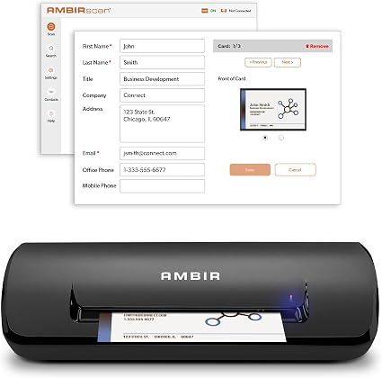 Ambir ImageScan Pro 687-BCS Duplex Card Scanner with AmbirScan Business Card for Windows PC and MAC