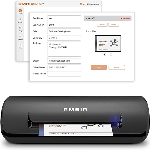 Ambir ImageScan Pro 687-BCS Duplex Card Scanner with AmbirScan Business Card for Windows PC and MAC