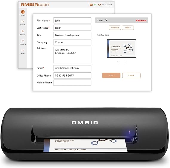 Ambir ImageScan Pro 687-BCS Duplex Card Scanner with AmbirScan Business Card for Windows PC and MAC