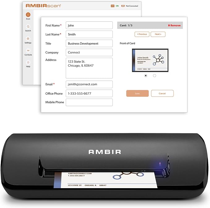 Ambir ImageScan Pro 687-BCS Duplex Card Scanner with AmbirScan Business Card for Windows PC and MAC